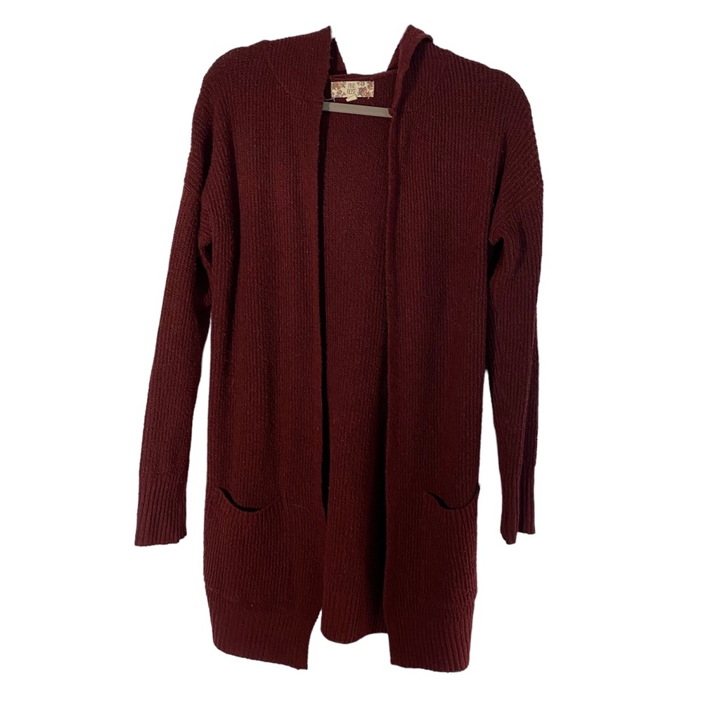 Pink Rose Burgundy Sweater Cardigan with Hood